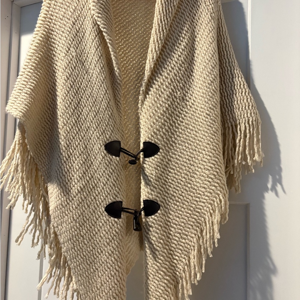 Cream Knit Shawl with Toggle Closures